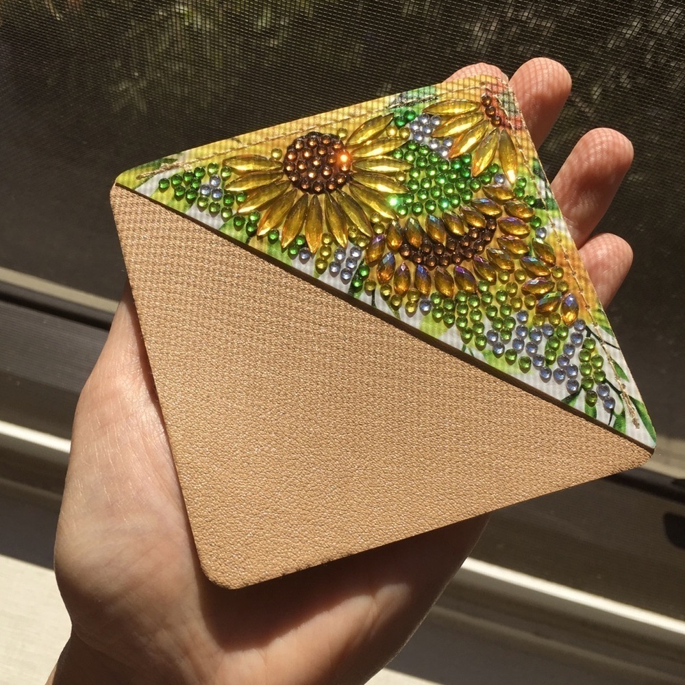 Diamond Art SUNFLOWERS 03 Corner Bookmark, Colorful, Sparkly, Bling, Gold, Brown